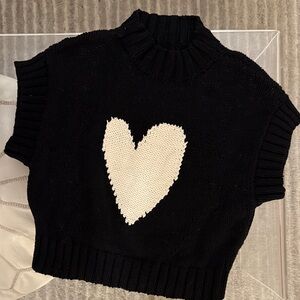 Maeve Anthro Black Turtleneck Sweater with Cream Heart